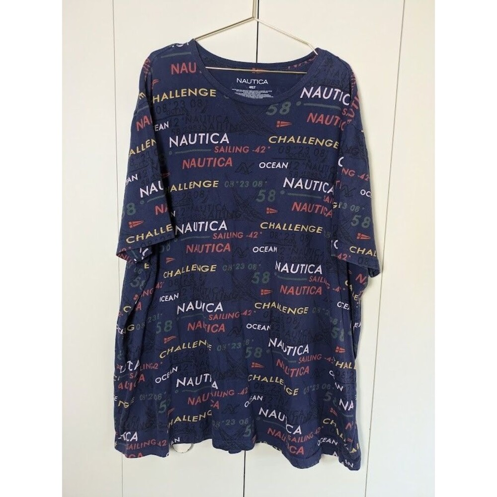 Nautica All-Over Print Graphic T-Shirt Men's Size 4XLT Tall Blue Shirt